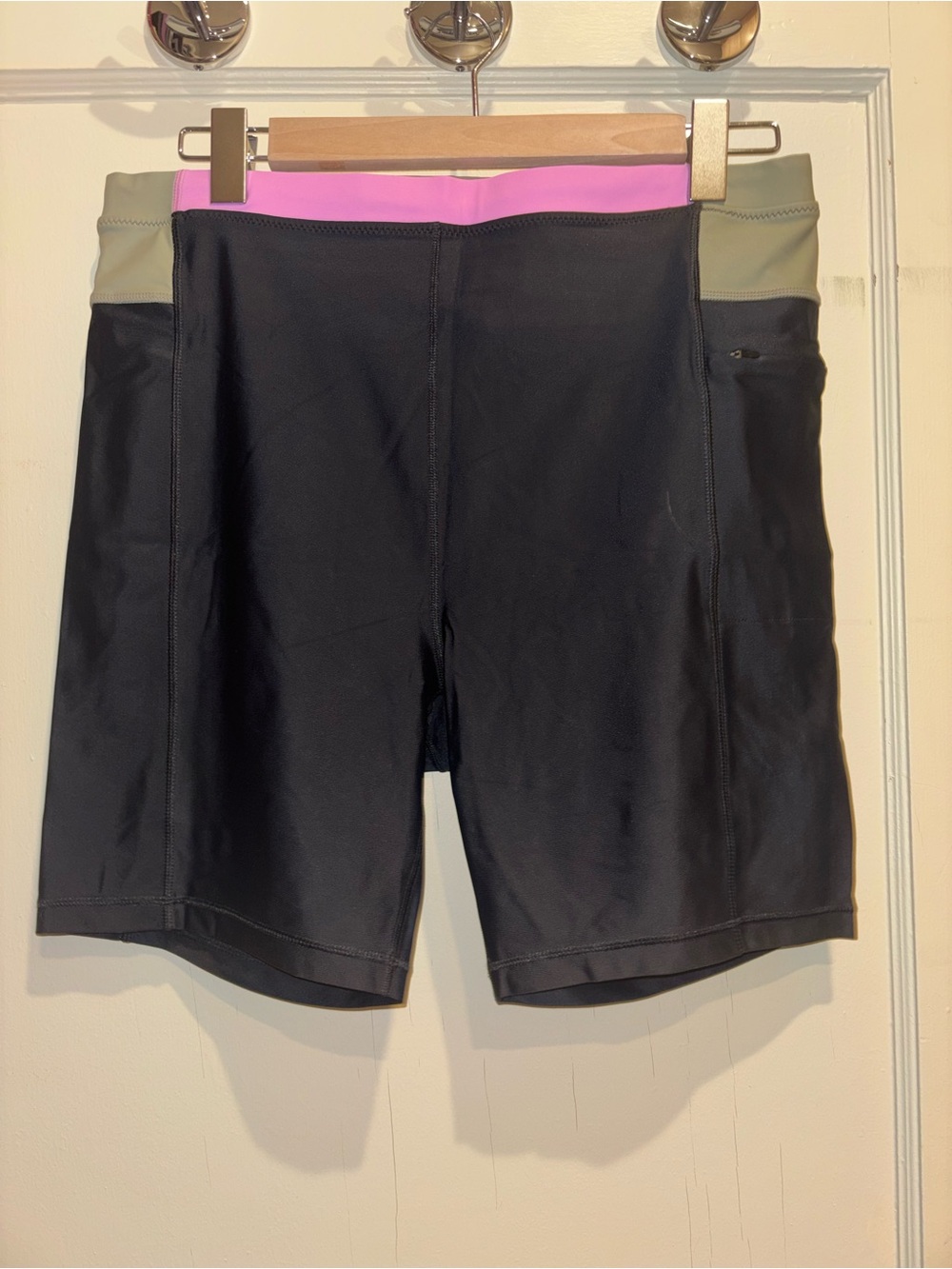 Prana Baja Bound Black Swim Shorts with Pink Waistband and Olive Panels